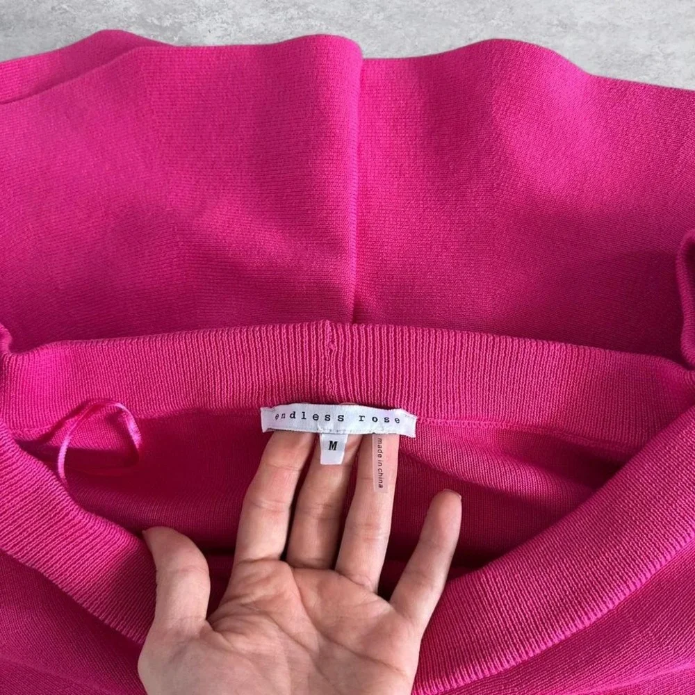 Endless Rose Fuchsia Pink‎ Off the Shoulder Ruffle Knit Bodycon Mini Dress M